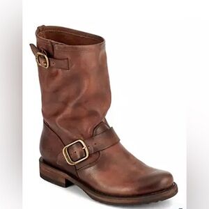 FRYE Veronica short - Brown Leather Mid-Calf Buckle Boot (Cognac brown)